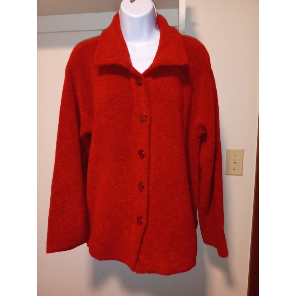 Coldwater Creek Red Wool Blend Boucle Knit Button Front Cardigan Sweater PM
